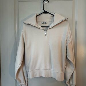 COS Cream 1/4 Zip Pullover Oversized Crop Sweater, Size XS